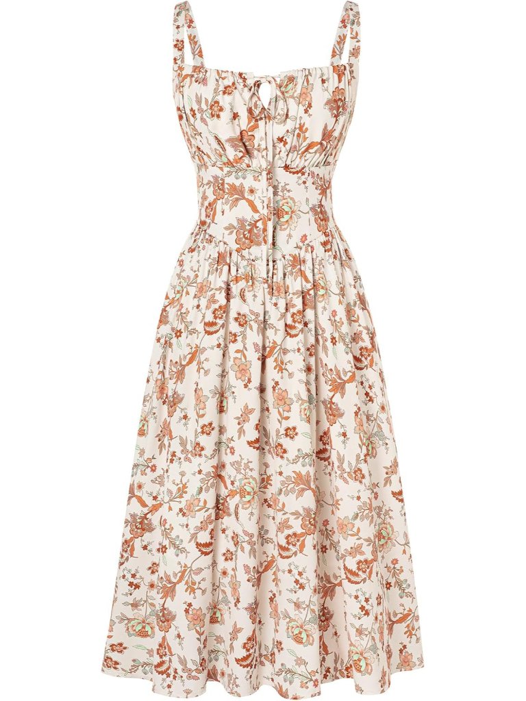 Women's Floral Corset Dress With Pockets For Summer Spring | Floral Corset Midi